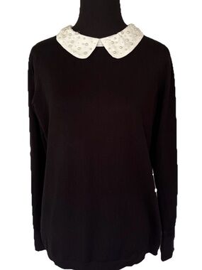 Elegant Coquette Preppy Style Faux Pearl Collar Dark Academia Classic Chic Top